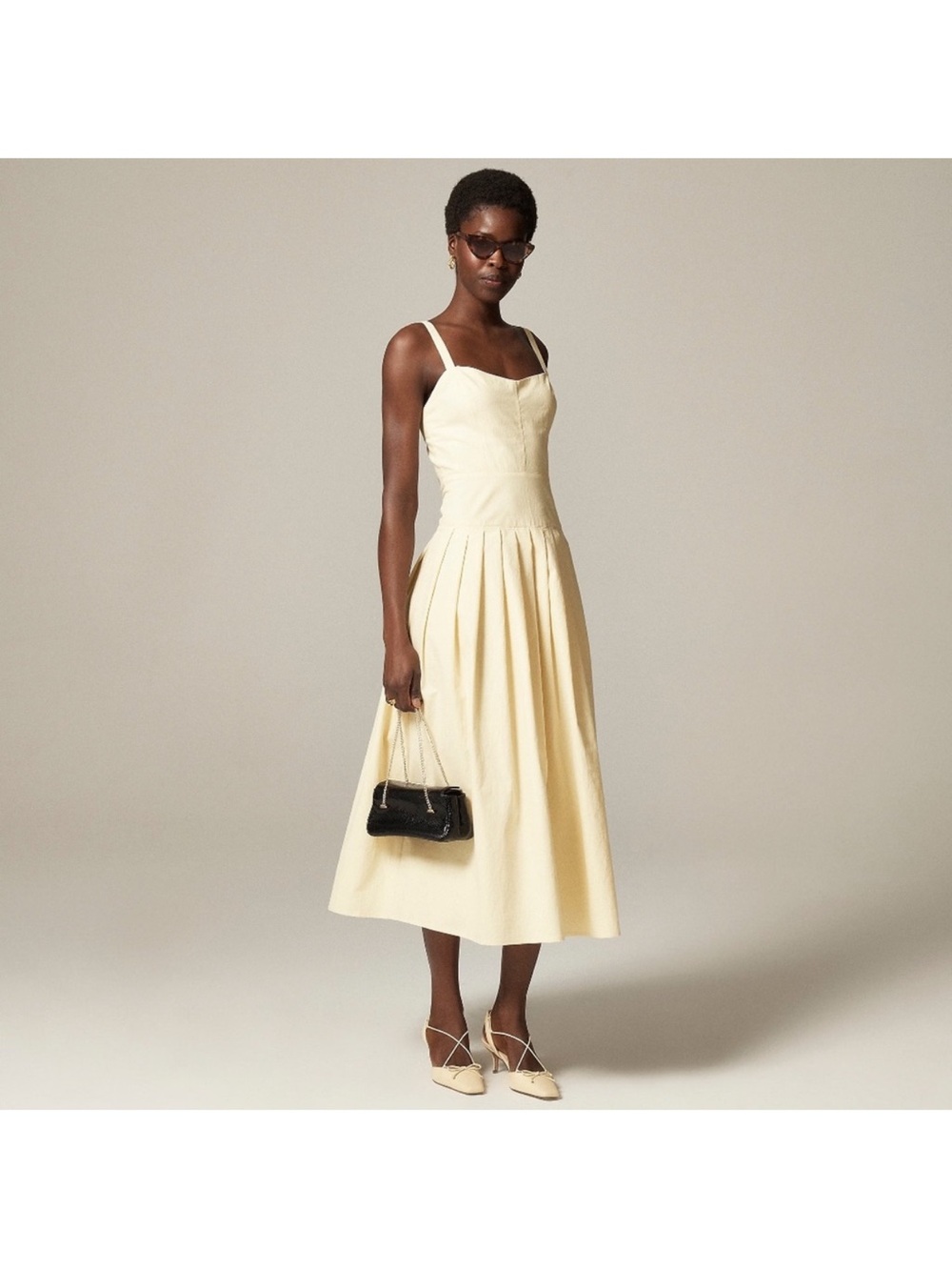 J. Crew Pleated Drop Waist Dress in Crinkle Cotton Blend